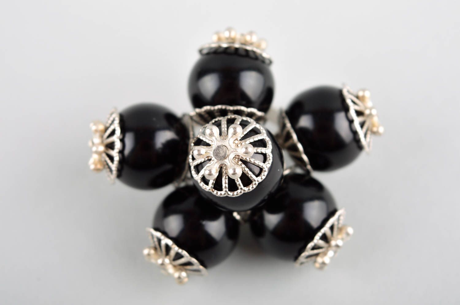 Bague verre Bijou fait main Accessoire femme design noir perles métal boules photo 2