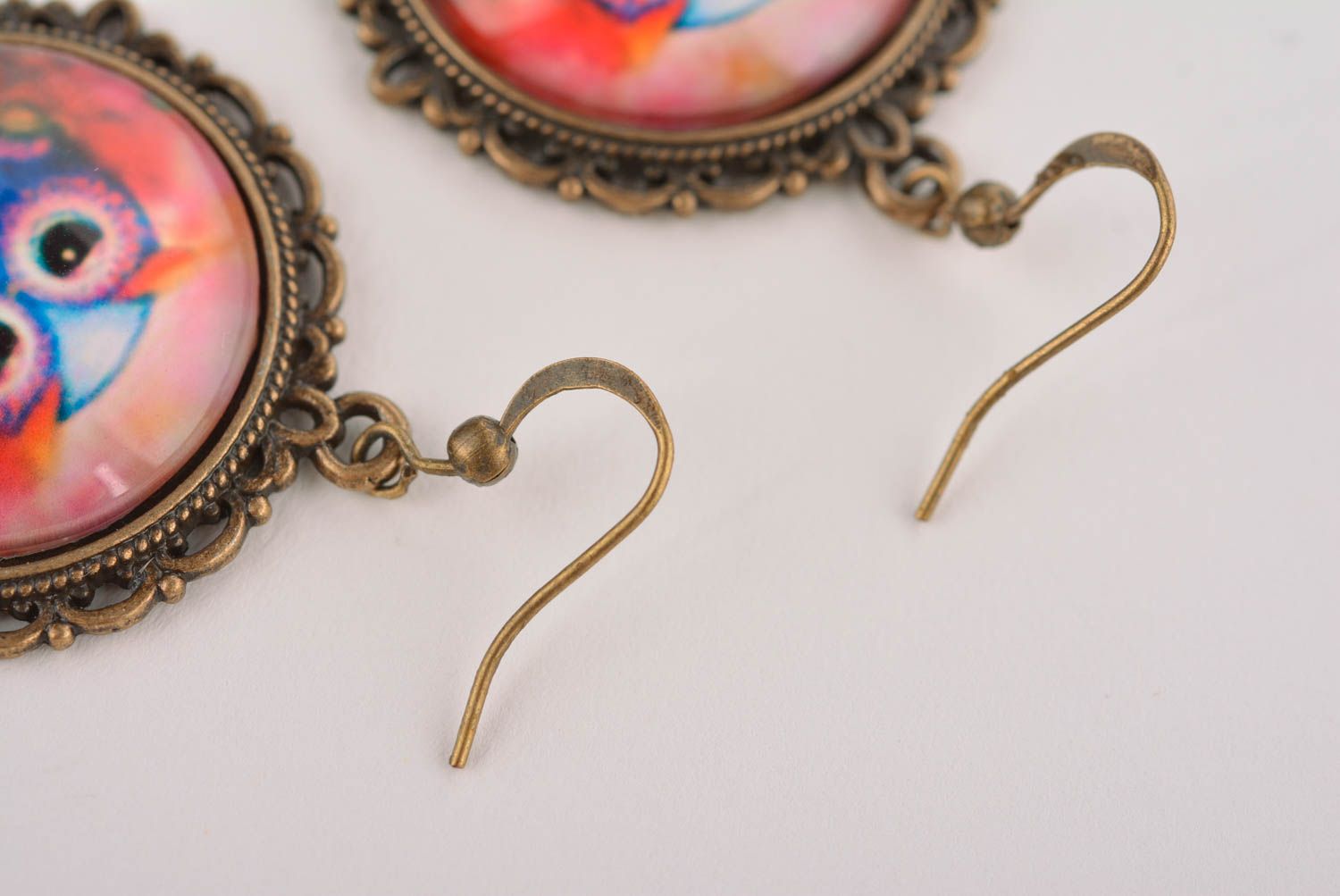 Серьги ручной работы круглые серьги из стекла и металла подарок женщине фото 5