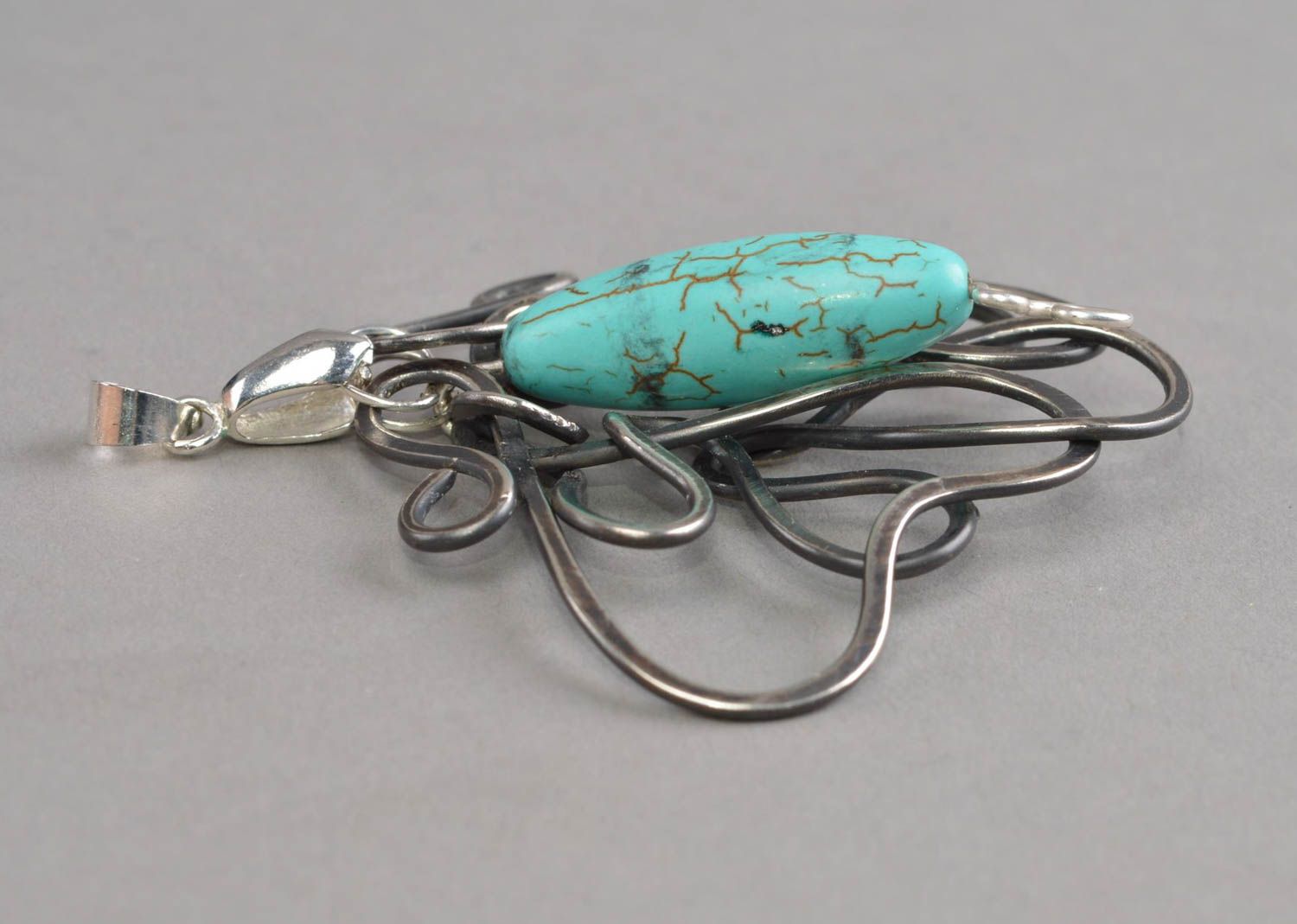 Turquoise pendant handmade metal necklace for women designer jewelry  photo 4