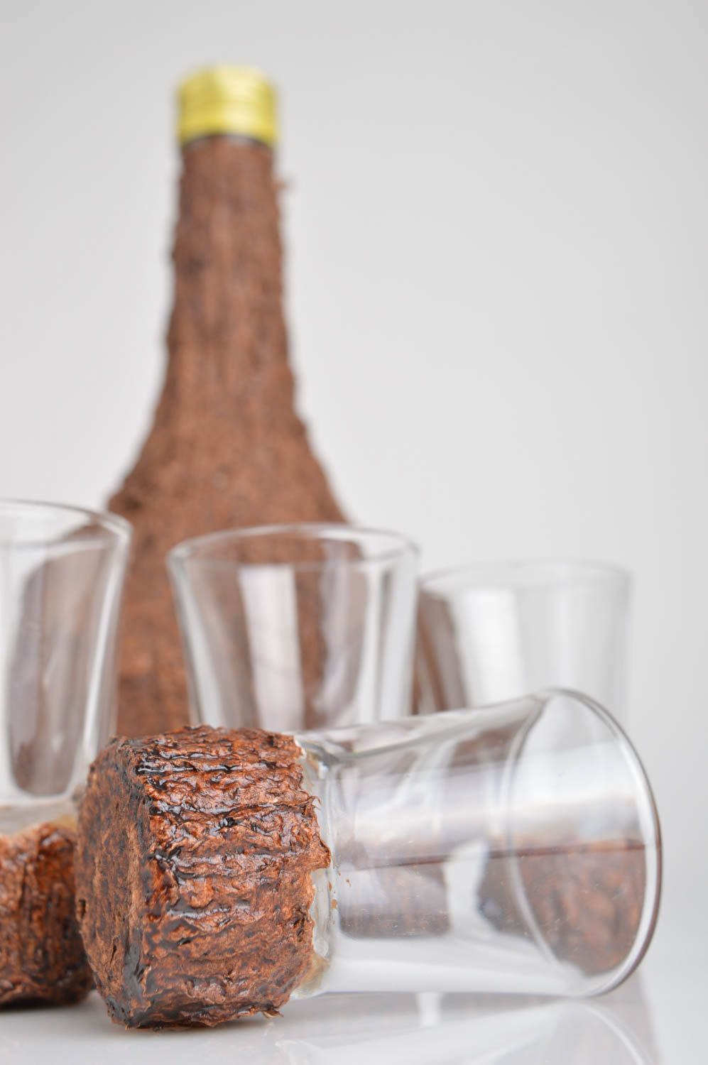 Handmade drinkware set decorative wine bottle designs 6 shot glasses photo 3