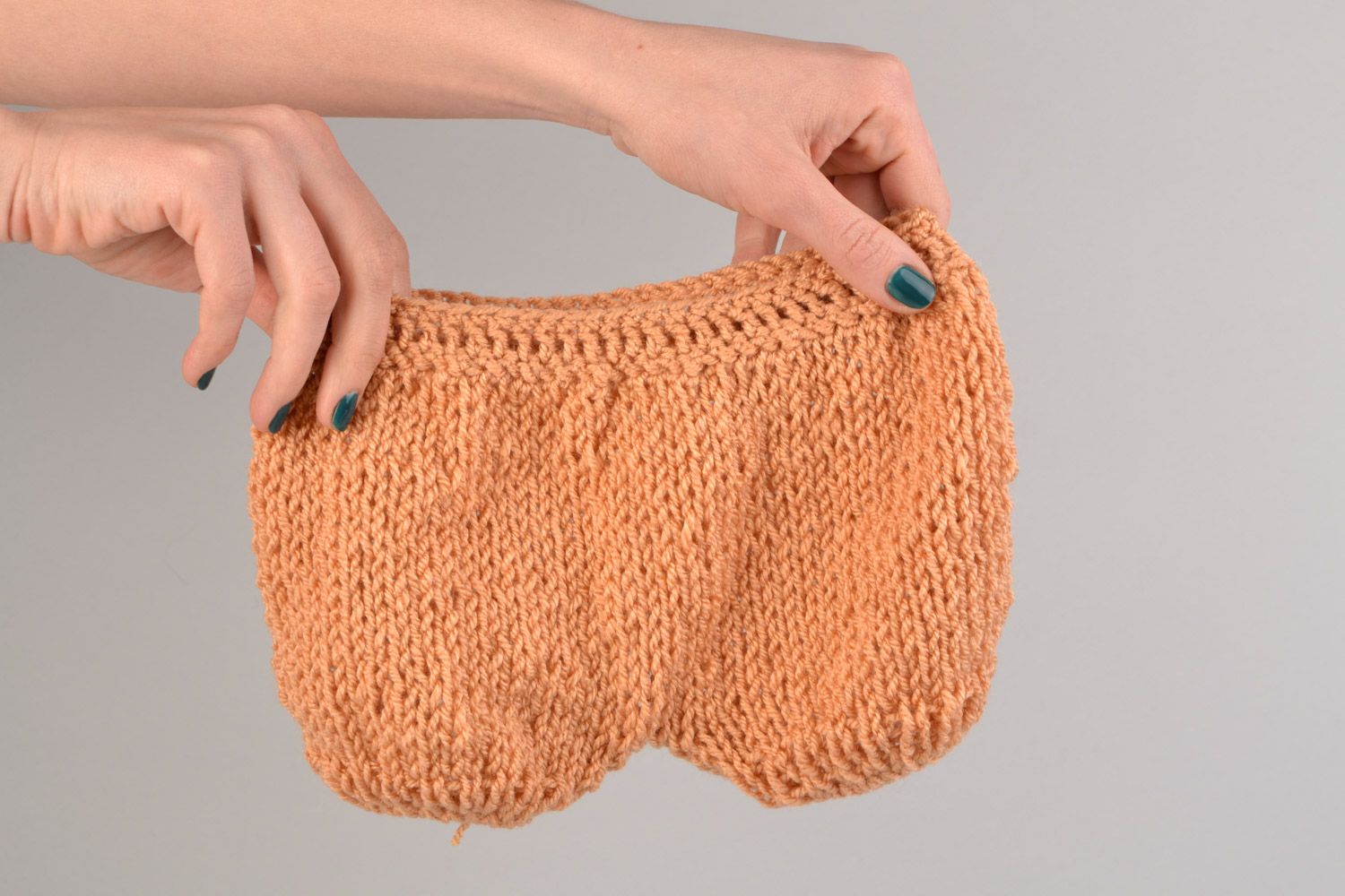 Handmade baby shorts crocheted of light brown hypoallergenic acrylic threads photo 1
