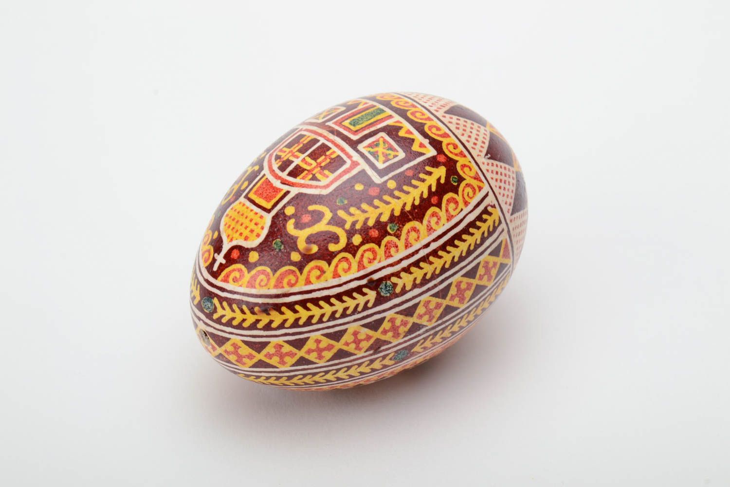 Handmade art painted egg for Easter with church and cross patterns photo 4