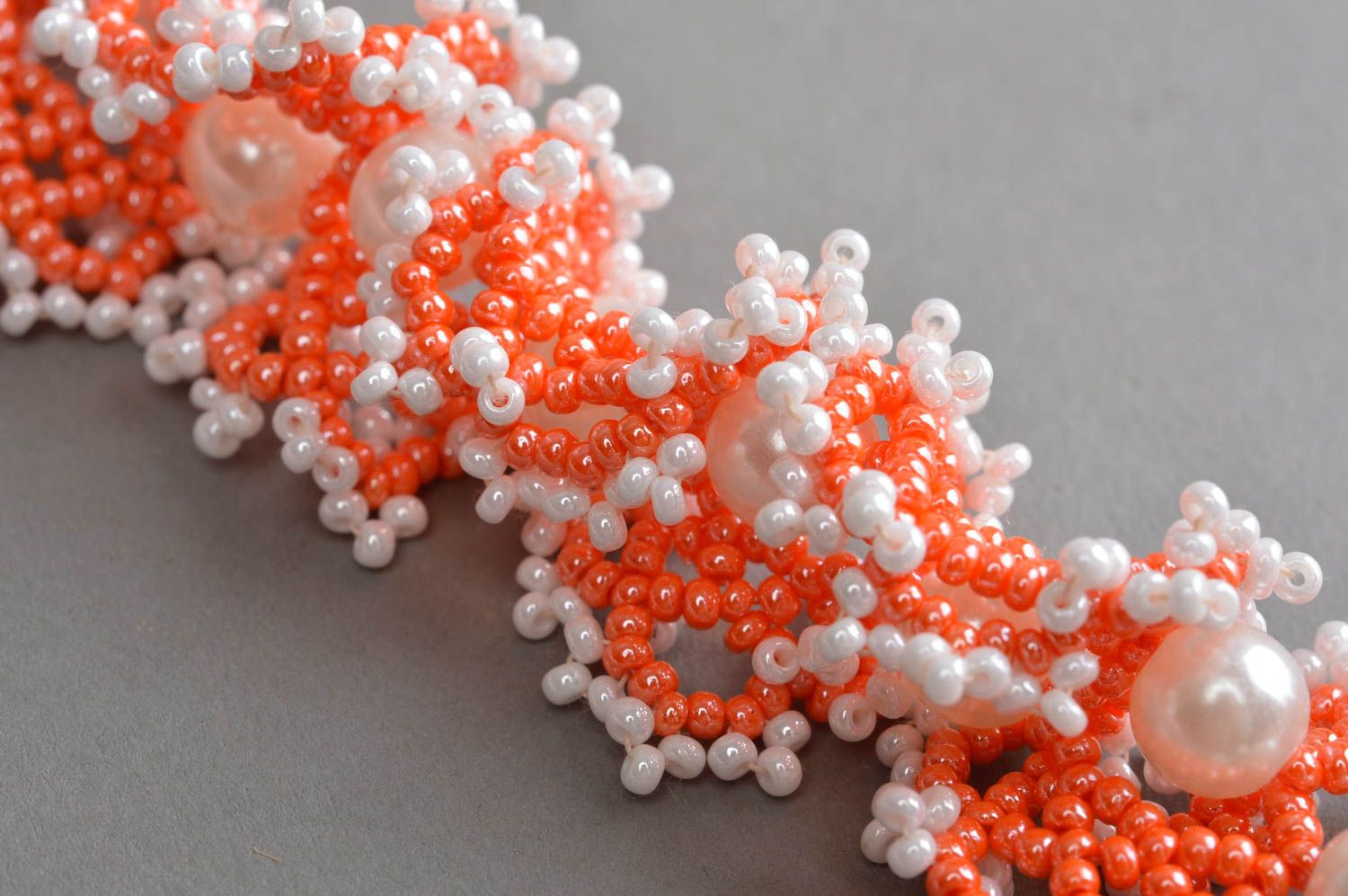 Ожерелье из бисера ручной работы авторское красивое стильное женское Кораллы фото 4