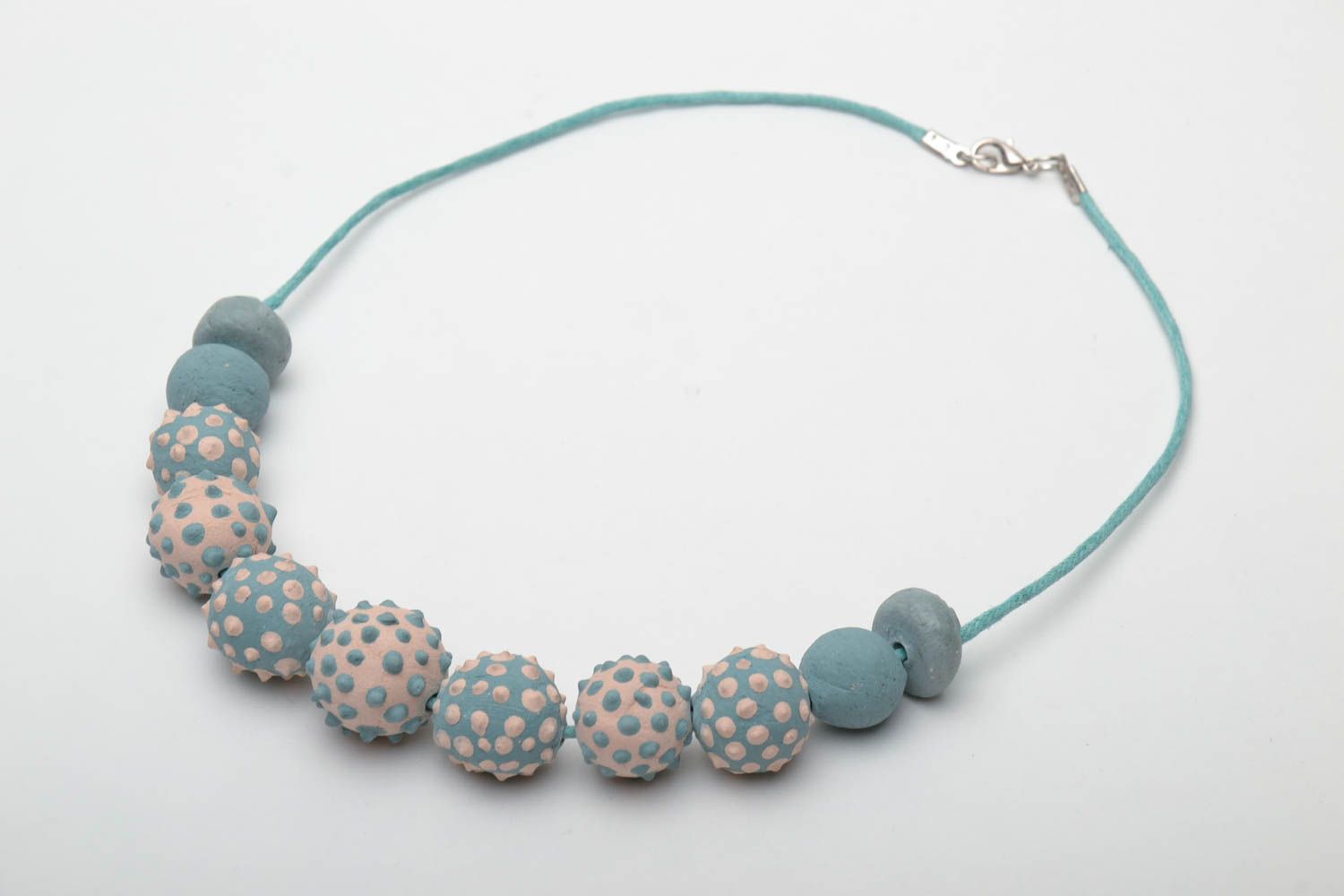 Ceramic bead necklace on waxed cord photo 2