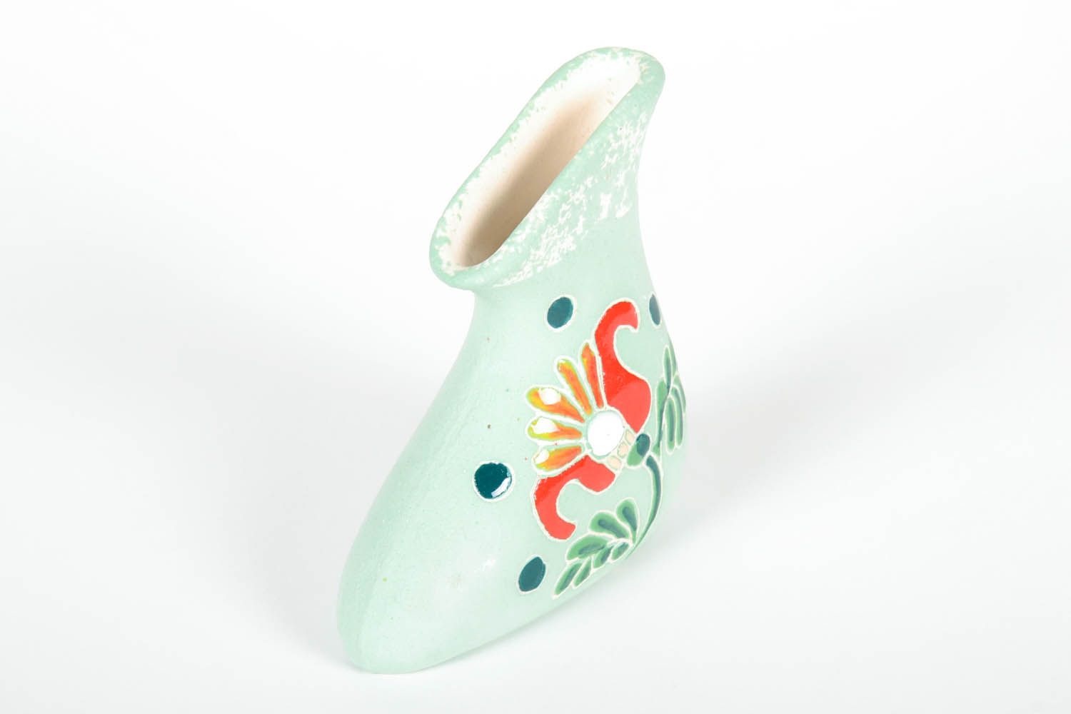 Olive color 5 inches floral design ceramic table vase 0,6 lb photo 5