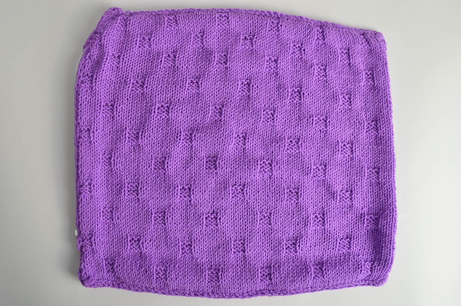 Small stylish handmade designer beautiful violet knitted pillowcase for decor photo 2