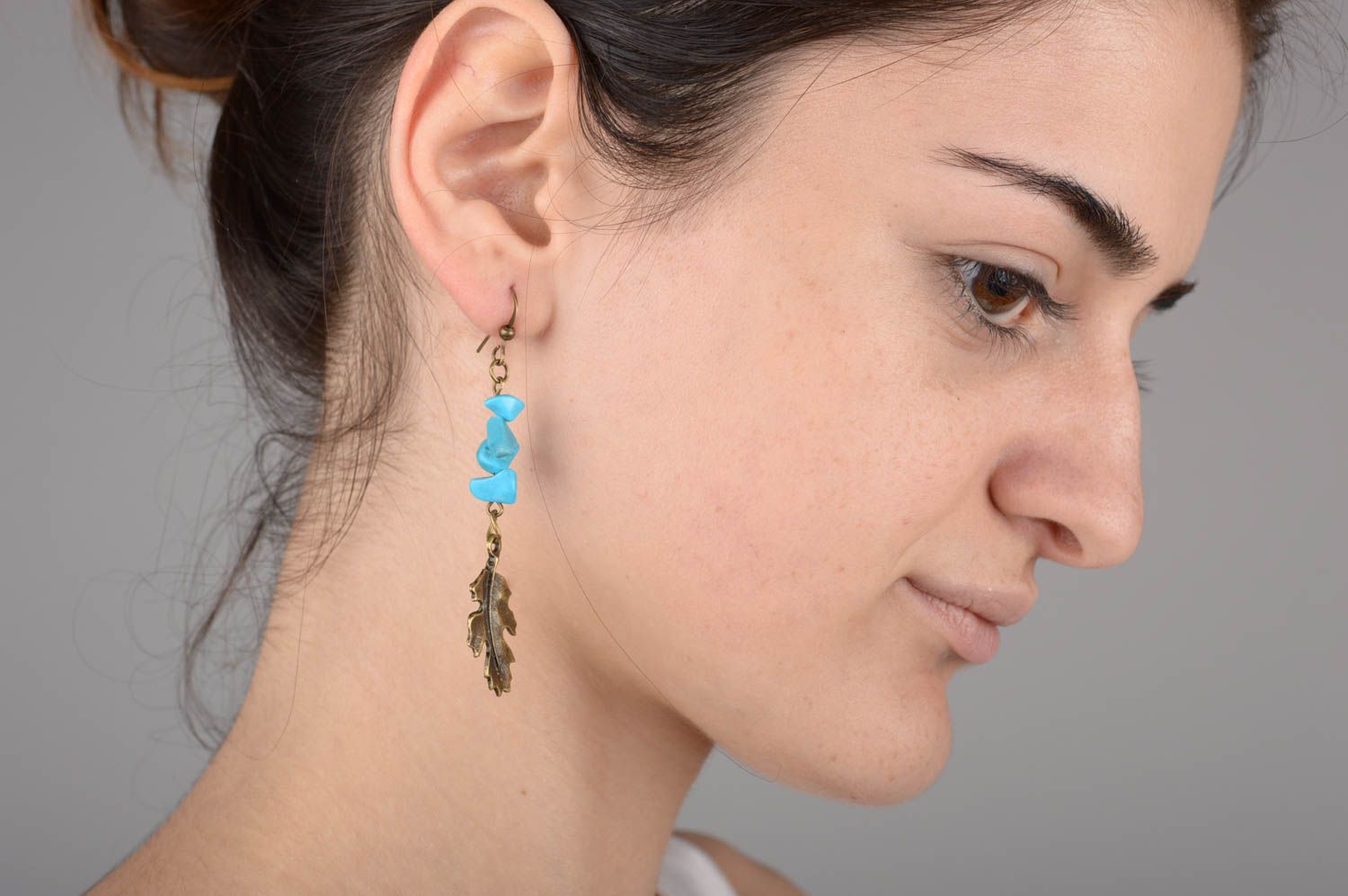 Boucles d'oreilles turquoise Bijou fait main pendantes longues Cadeau femme photo 5