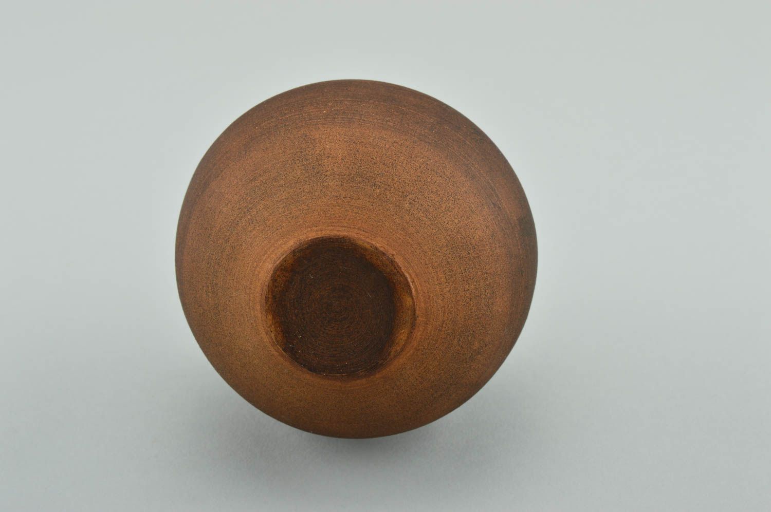 Dark brown clay no handle cup in ball-shape style photo 3