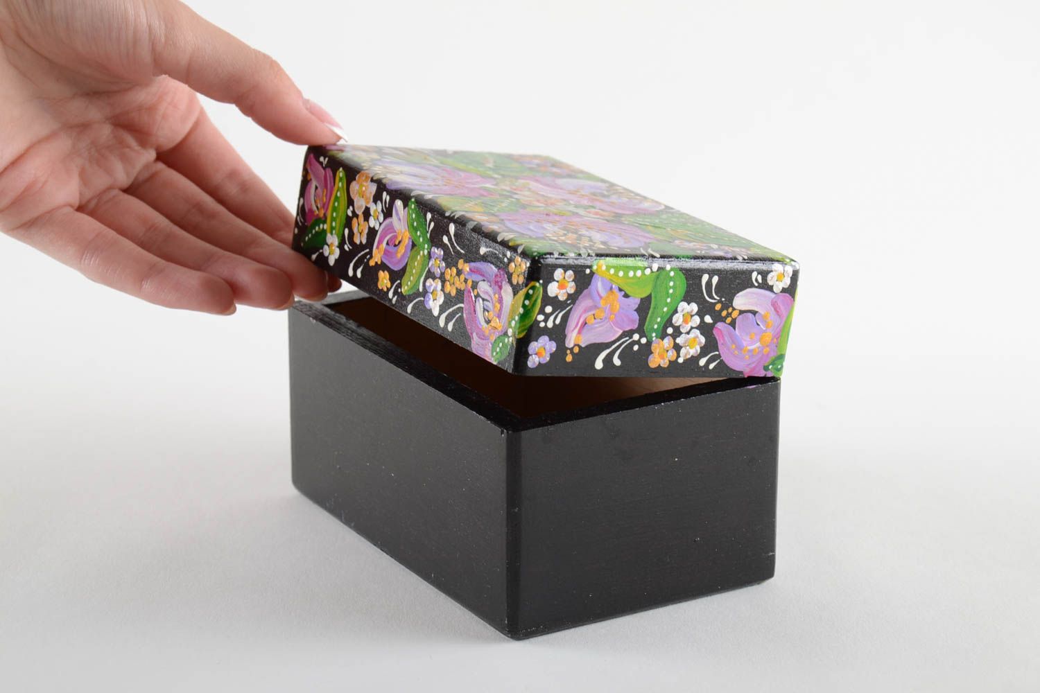 Bright handmade rectangular wooden jewelry box with acrylic painting designer photo 5