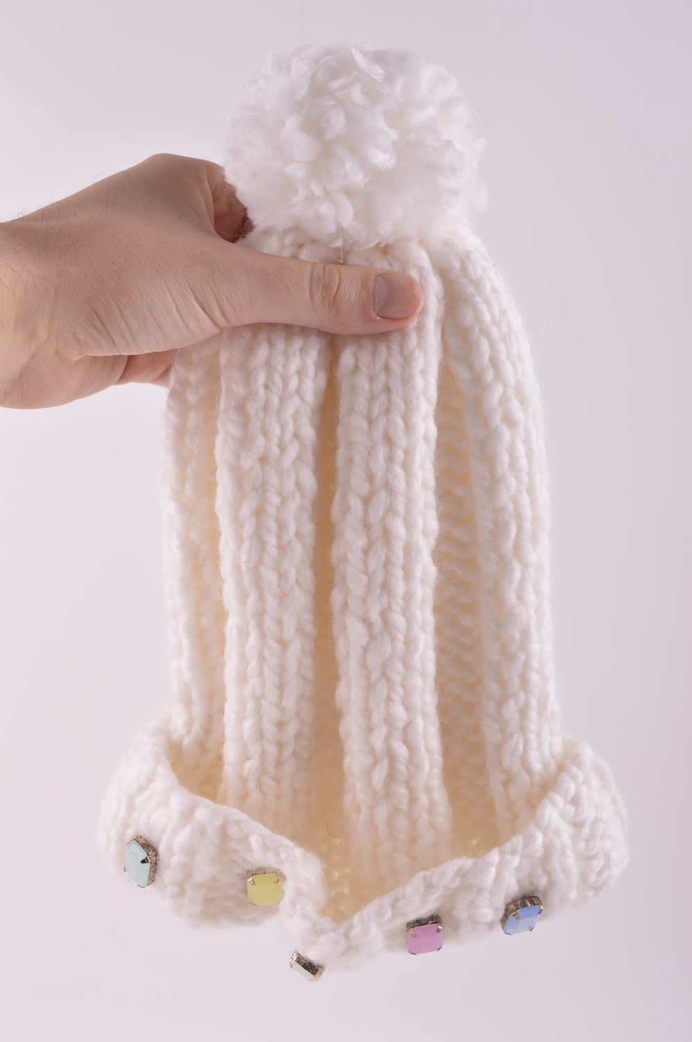 Handgefertigt Damenmütze Winter Geschenke Ideen Accessoire Damen in Weiß foto 5