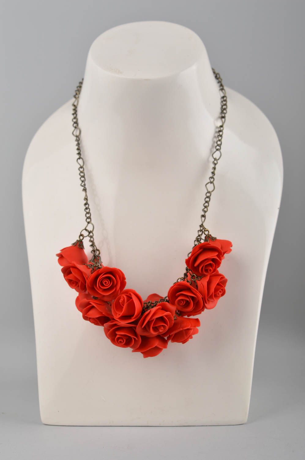 Rose necklace handmade flower necklace made of polymer clay plastic accessories photo 2