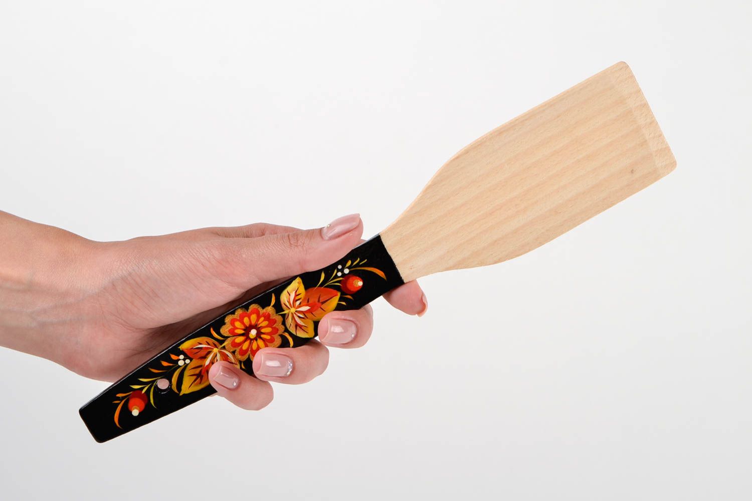 Handmade stylish wooden spatula unusual painted spatula ware in ethnic style photo 2