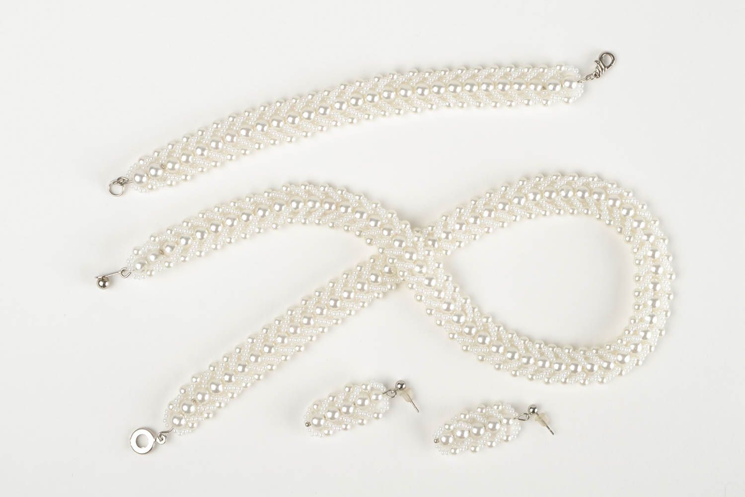 Bijoux en perles de rocaille Bijoux faits main blancs 3 pièces Cadeau femme photo 4