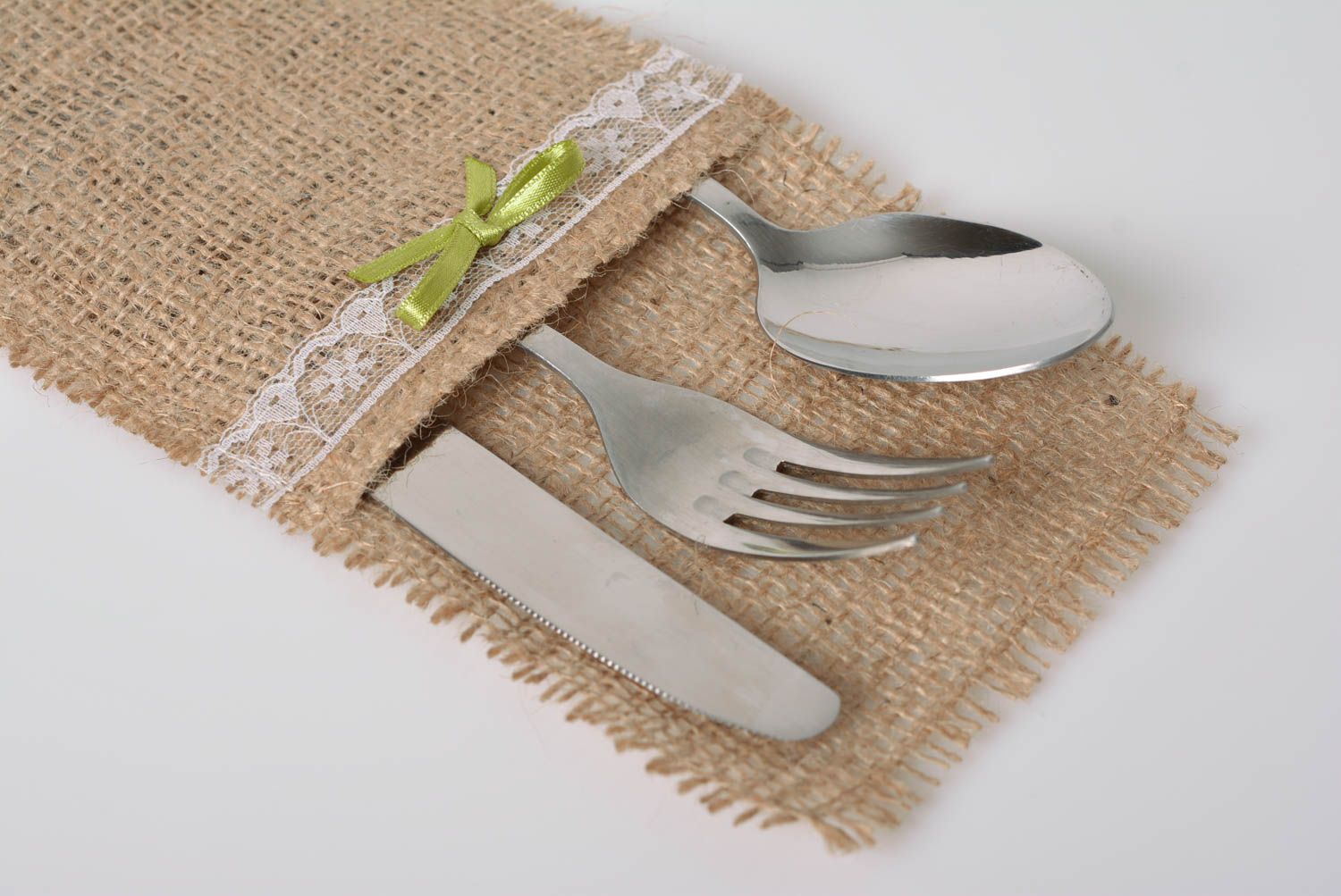 Case for cutlery made of burlap for casual or festive table handmade home decor photo 2
