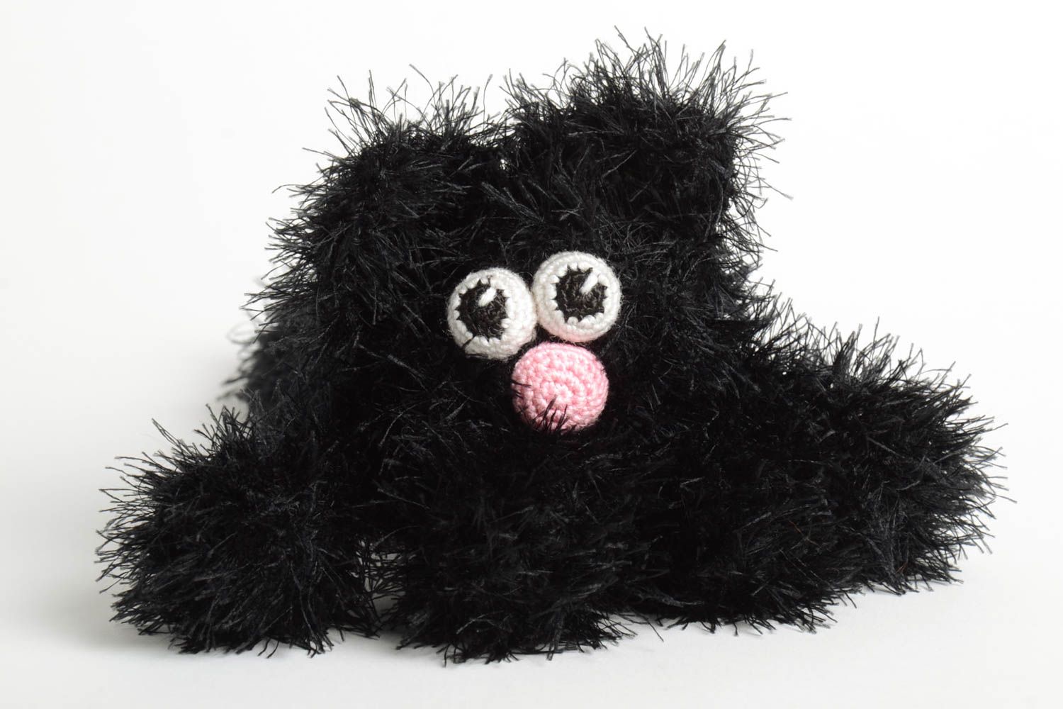 Handmade black crocheted toy designer soft toy cat cute present for kids photo 5