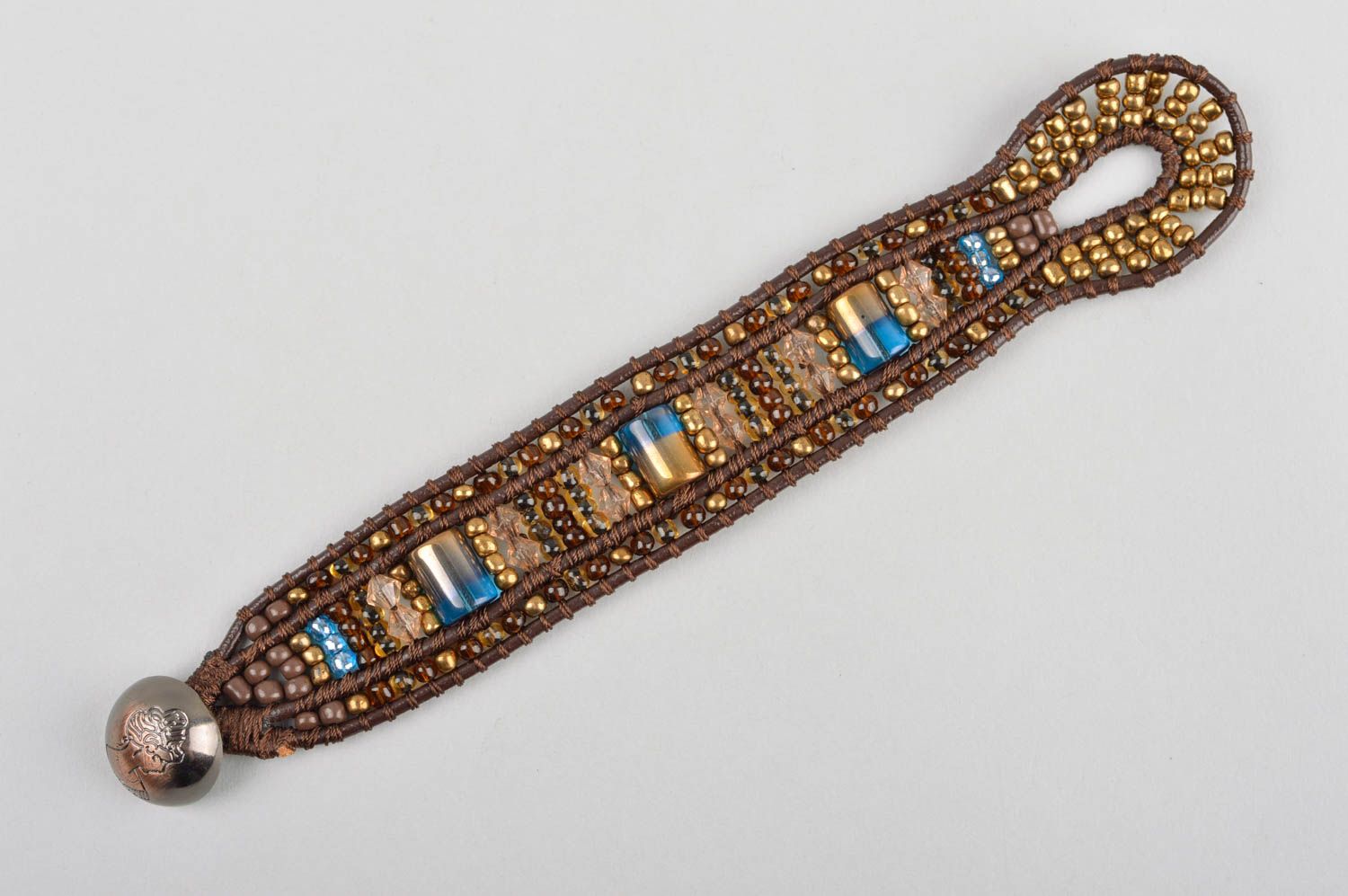 Handmade Schmuck breites Armband Schmuck aus Rocailles Leder Modeschmuck Armband foto 4