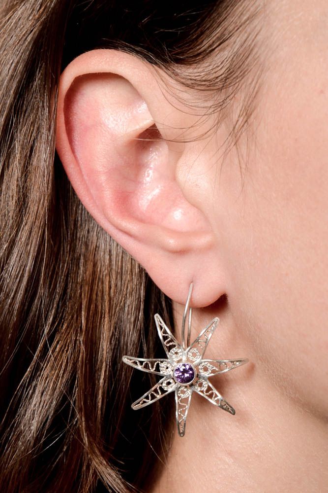 Handmade Silberschmuck Ohrringe silberne Ohrhänger Ohrringe für Damen zierlich foto 1
