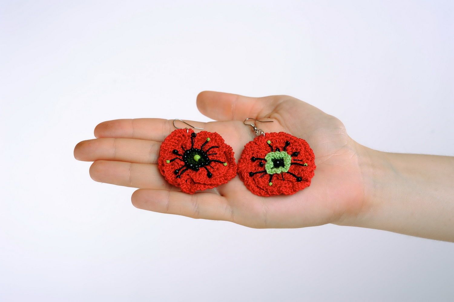 Knitted earrings Poppies photo 3