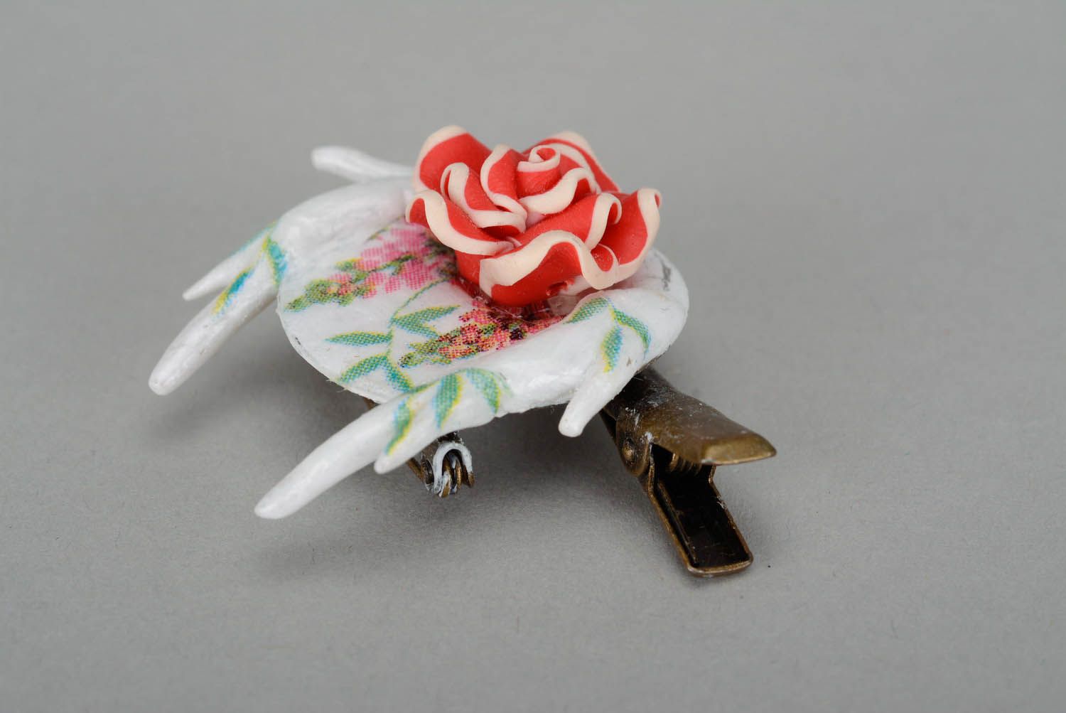Brooch-hairpin Red and white rose photo 3
