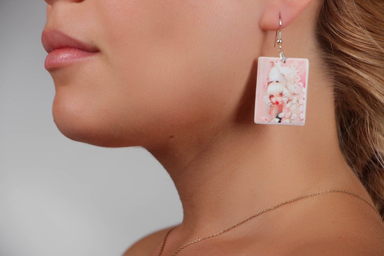 Pink decoupage earrings photo 5