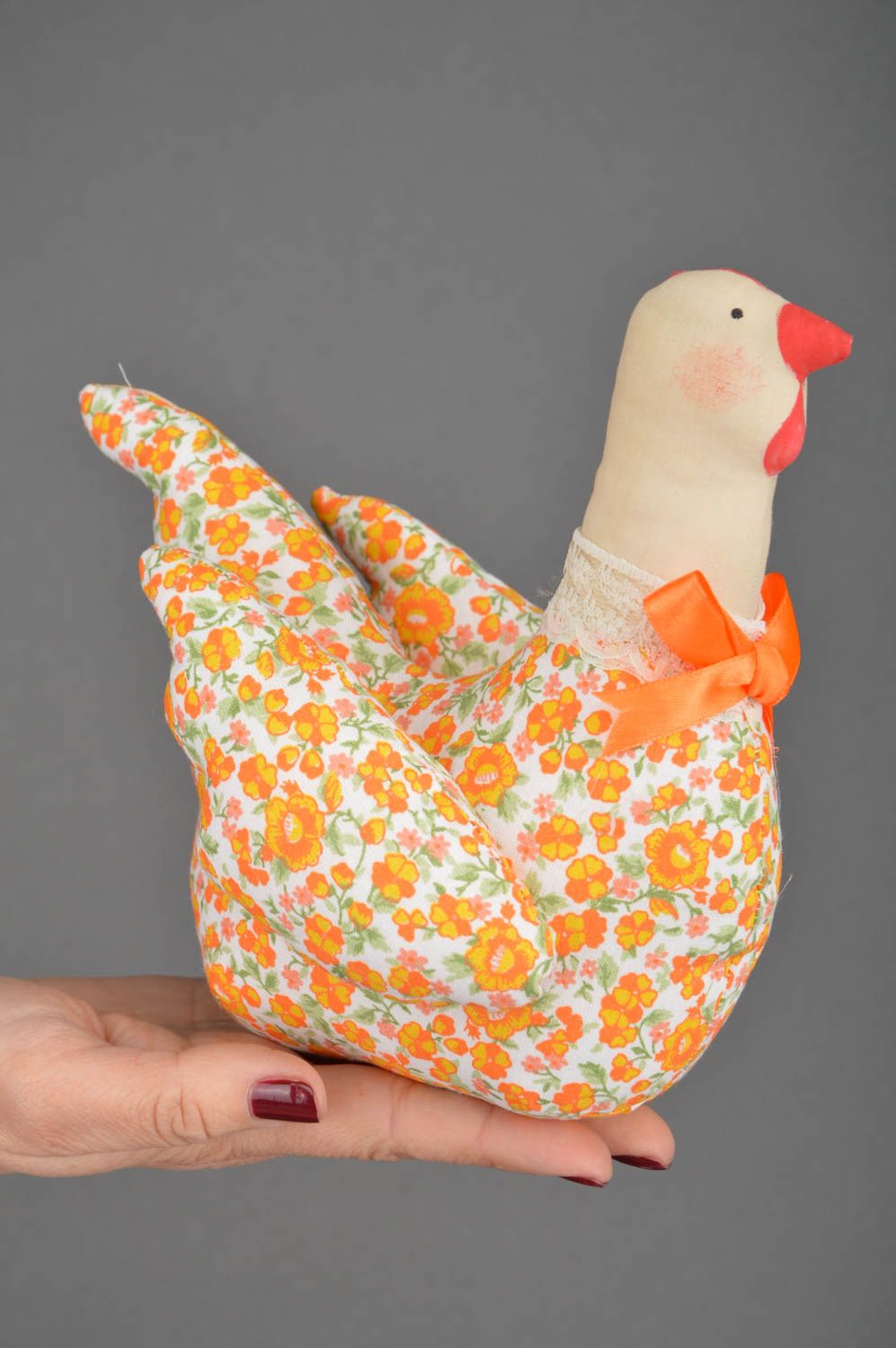 Handgemachtes Stoff Kuscheltier Huhn orange dekorativ für Interieur schön klein foto 3