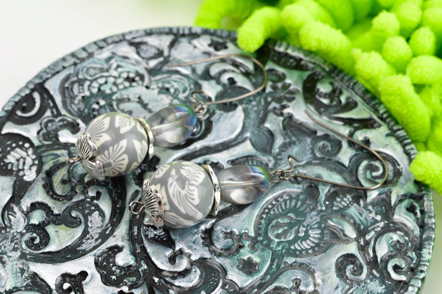 Handmade ceramic earrings unusual stylish earrings cute earrings with charms photo 1