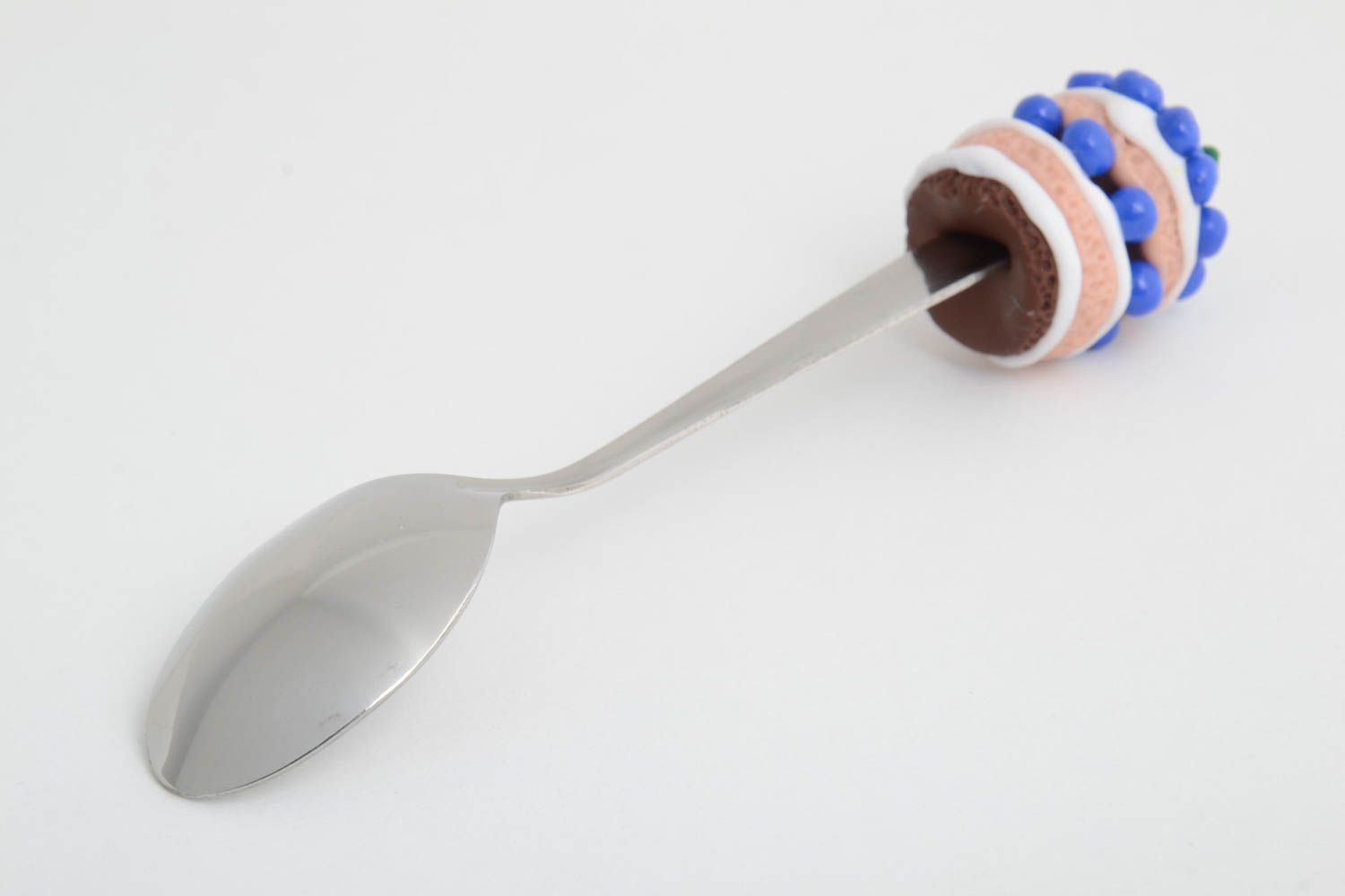 Красивая чайная ложка с ручкой из полимерной глины ручной работы необычная фото 3