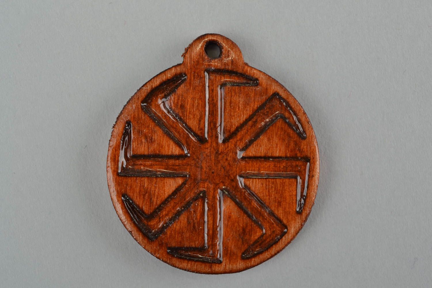 Slavonic amulet pendant Cross of Lada the Virgin's signs made of acacia wood  photo 3