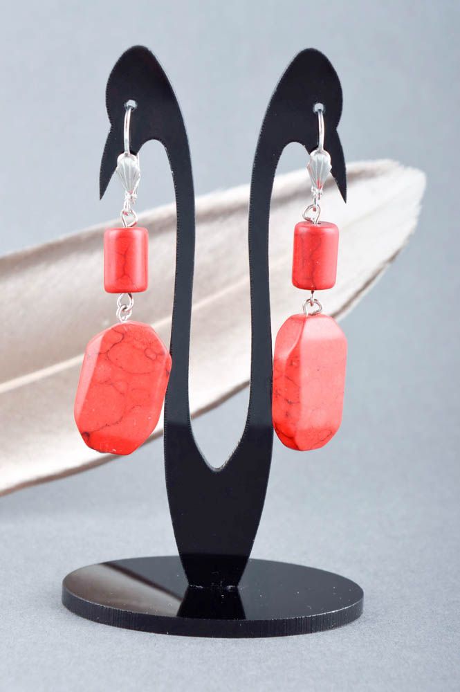 Lange Schmuck Ohrringe handmade Designer Schmuck Accessoire für Frauen in Rot foto 1