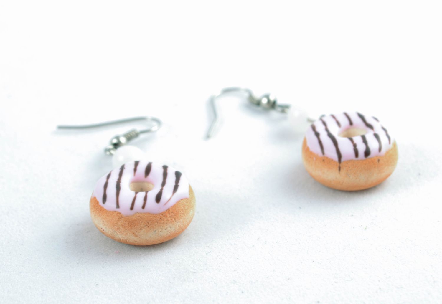 Earrings with polymer clay charms in the shape of donuts photo 3