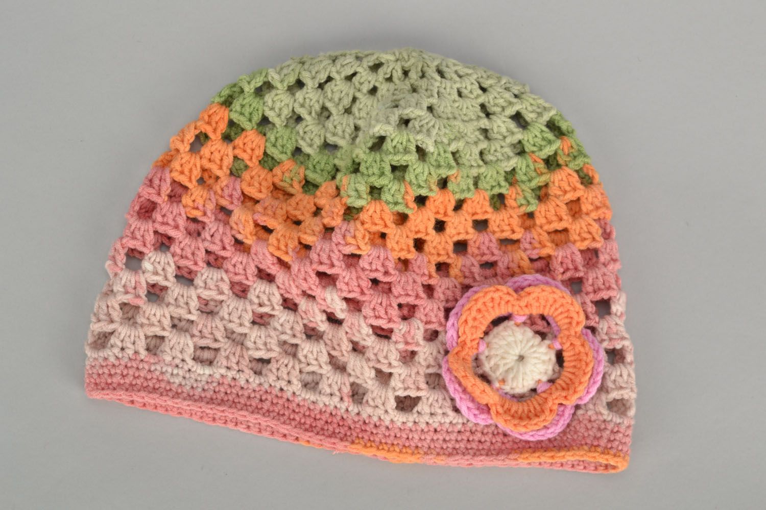 Ажурная шапка для девочки Розовая фото 3