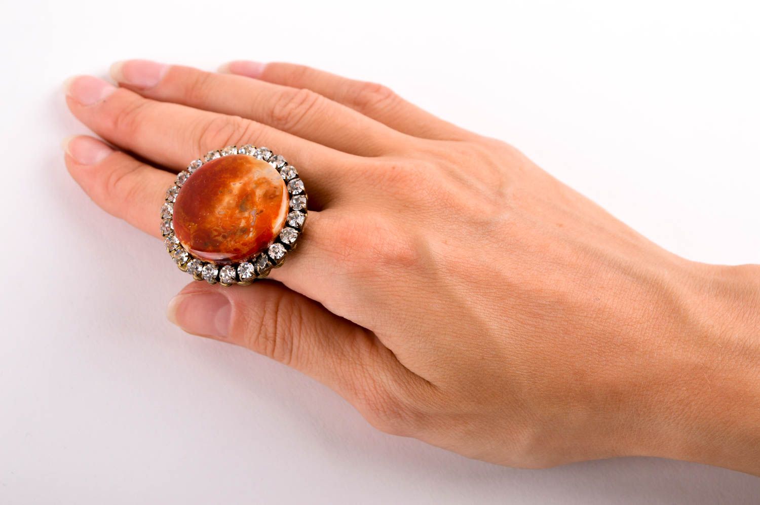 Женское кольцо хенд мейд бижутерия с натуральными камнями красивое кольцо агат фото 4