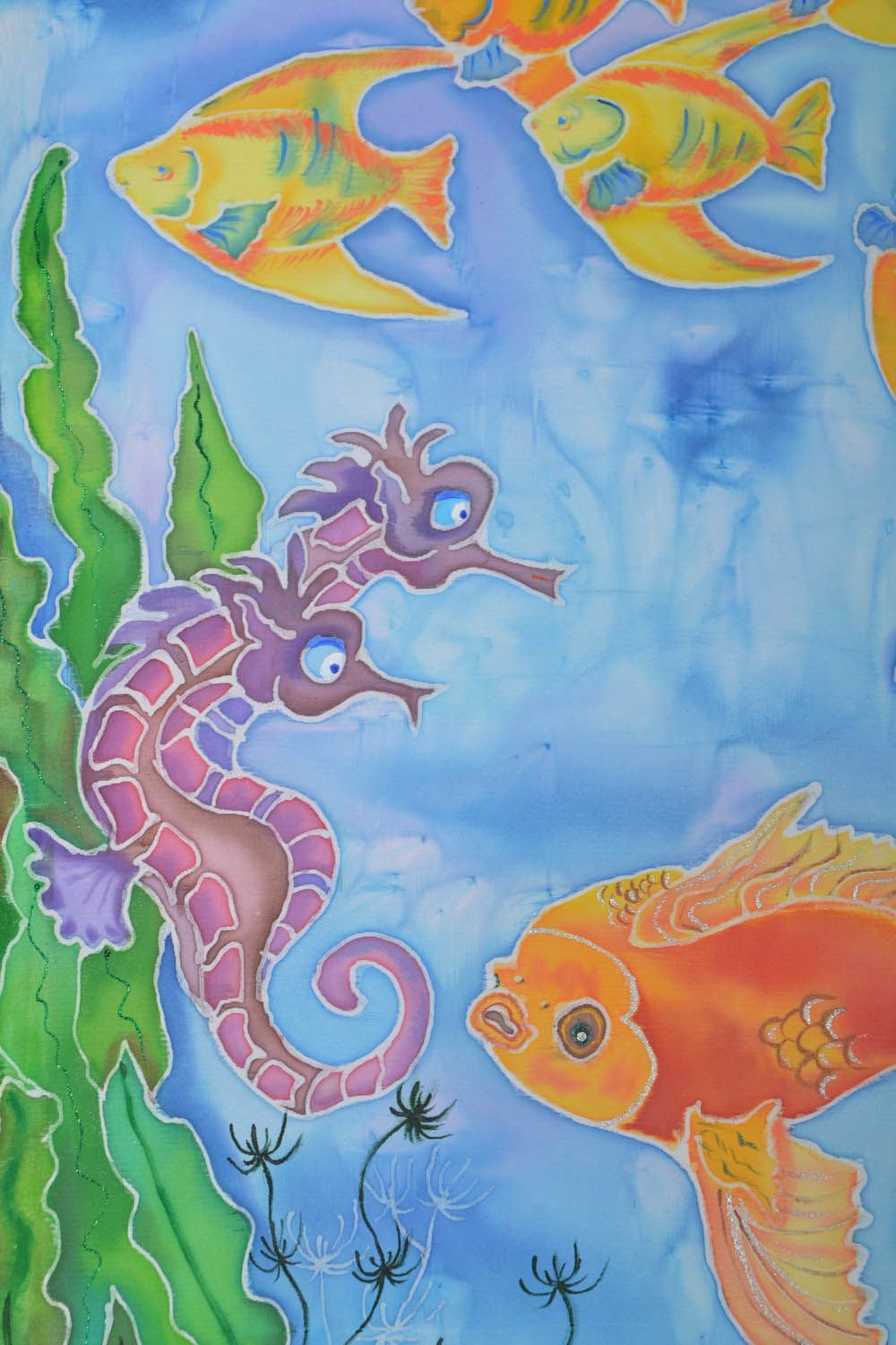 Künstlerisches Wandbild Goldener Fisch Batik foto 5