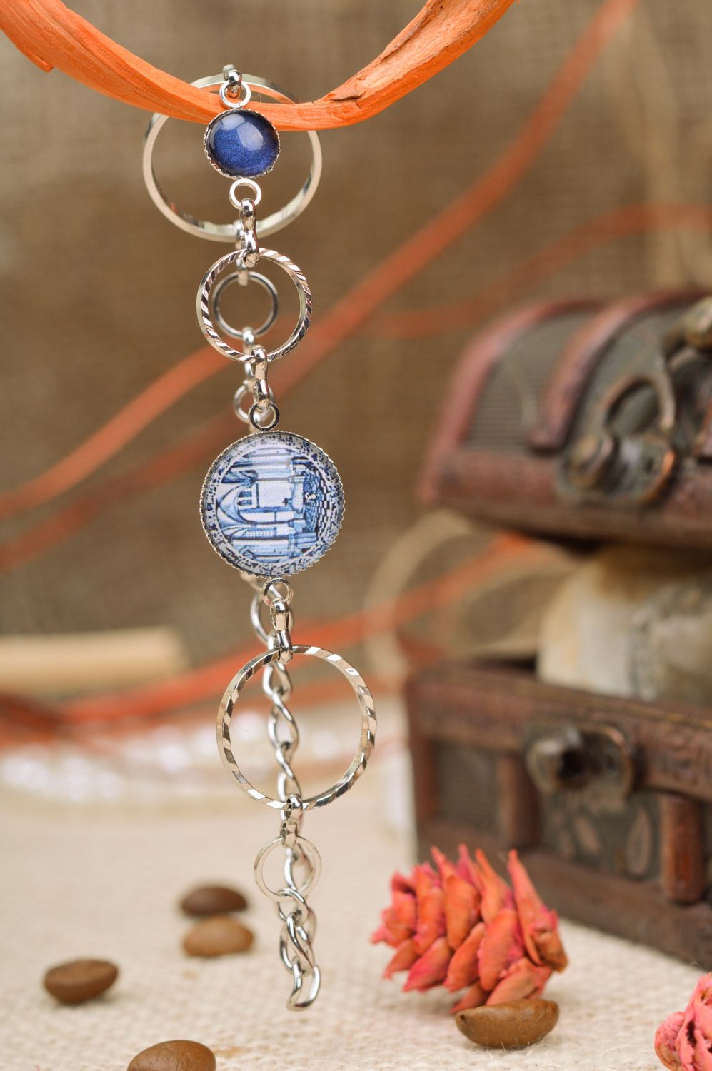 Beautiful handmade metal chain bracelet with blue elements City on the Seaside photo 1
