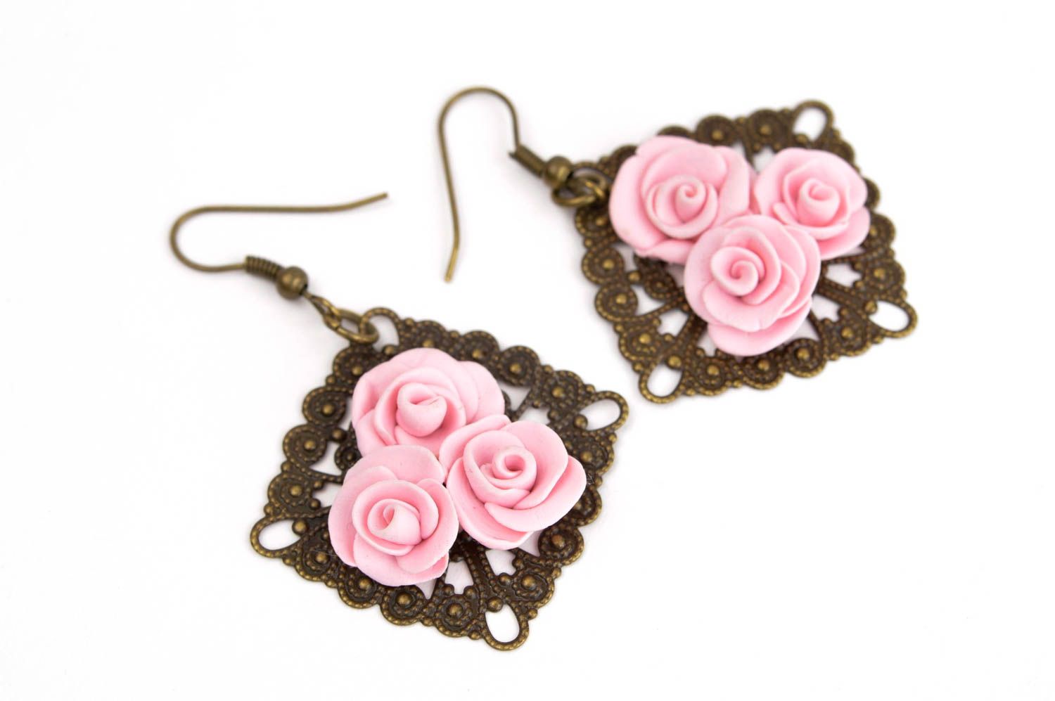 Handmade Ohrhänger Polymer Clay Schmuck Ohrringe für Damen Ohrringe Blumen rosa foto 2