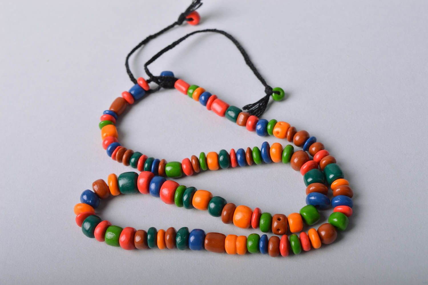 Unusual handmade colorful necklace made of cold porcelain on laces photo 3