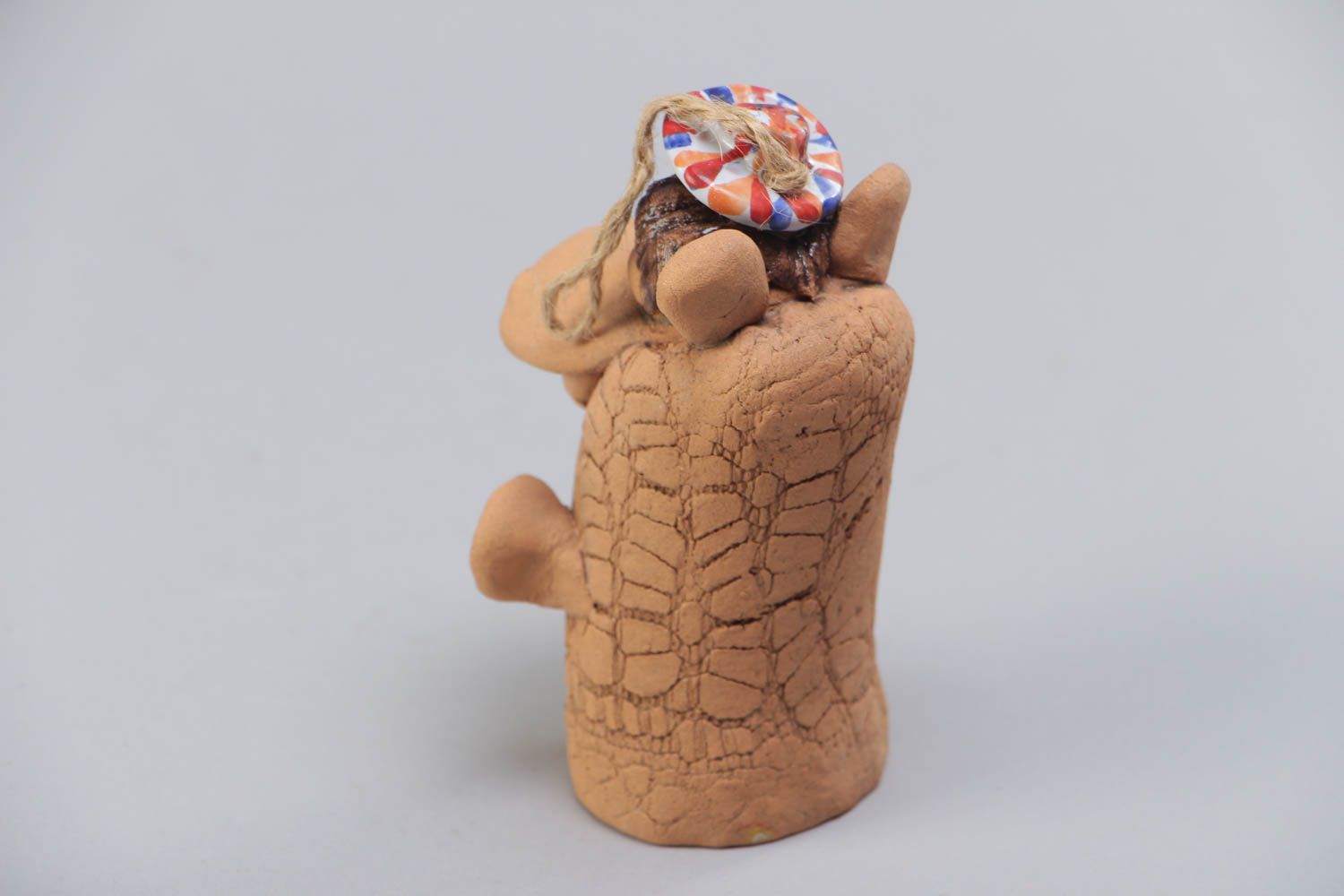 Handmade designer decorative small hanging ceramic bell in the shape of hippo photo 3
