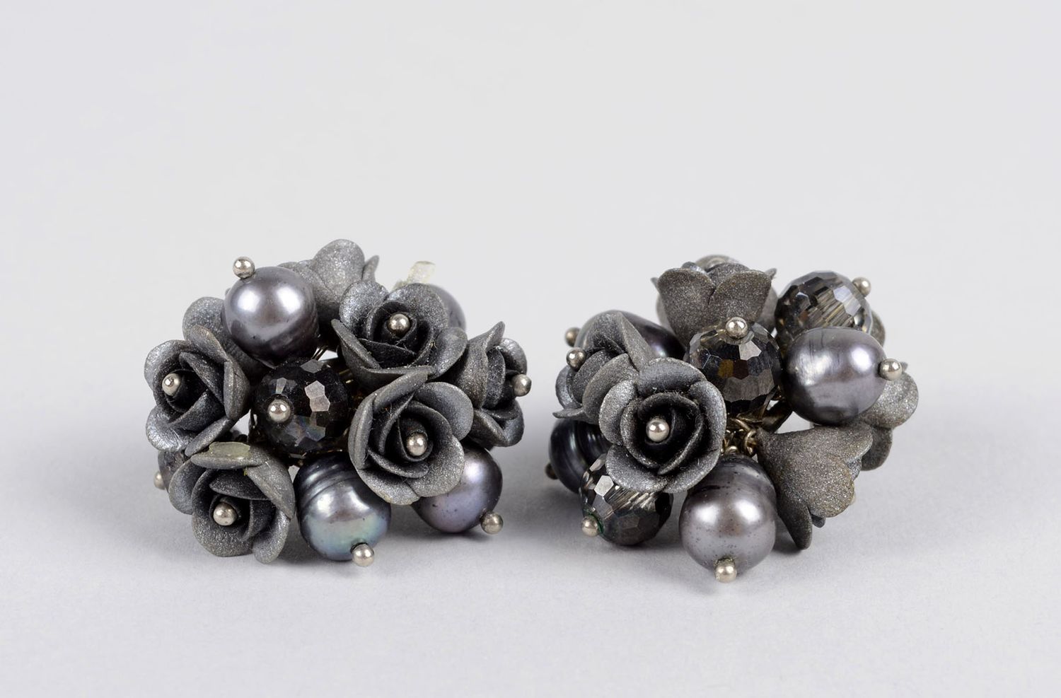 Handmade stud earrings polymer clay accessories flower jewelry evening accessory photo 1