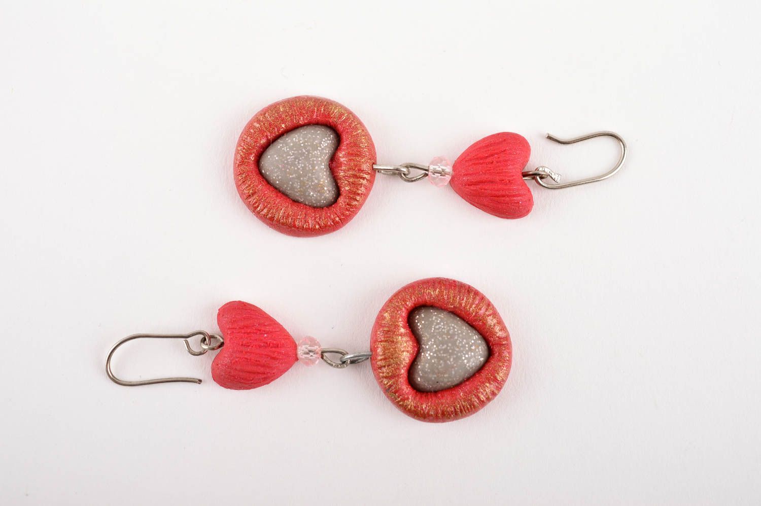 Handmade Modeschmuck Ohrringe Polymer Schmuck Accessoire für Frauen rote Herzen foto 4
