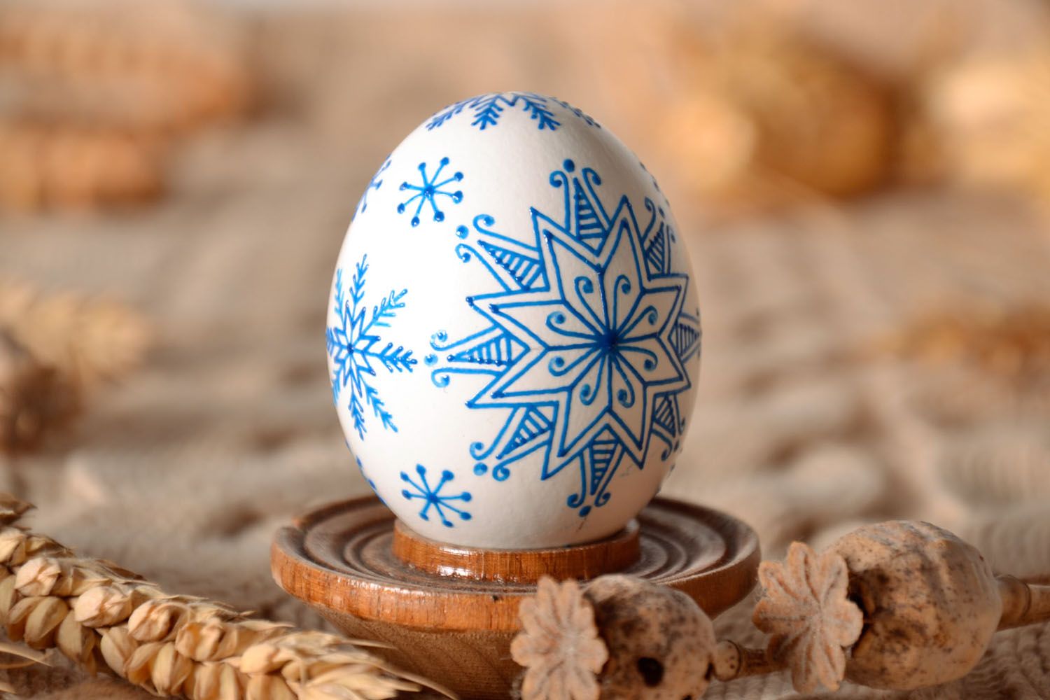 Painted egg with winter pattern photo 1