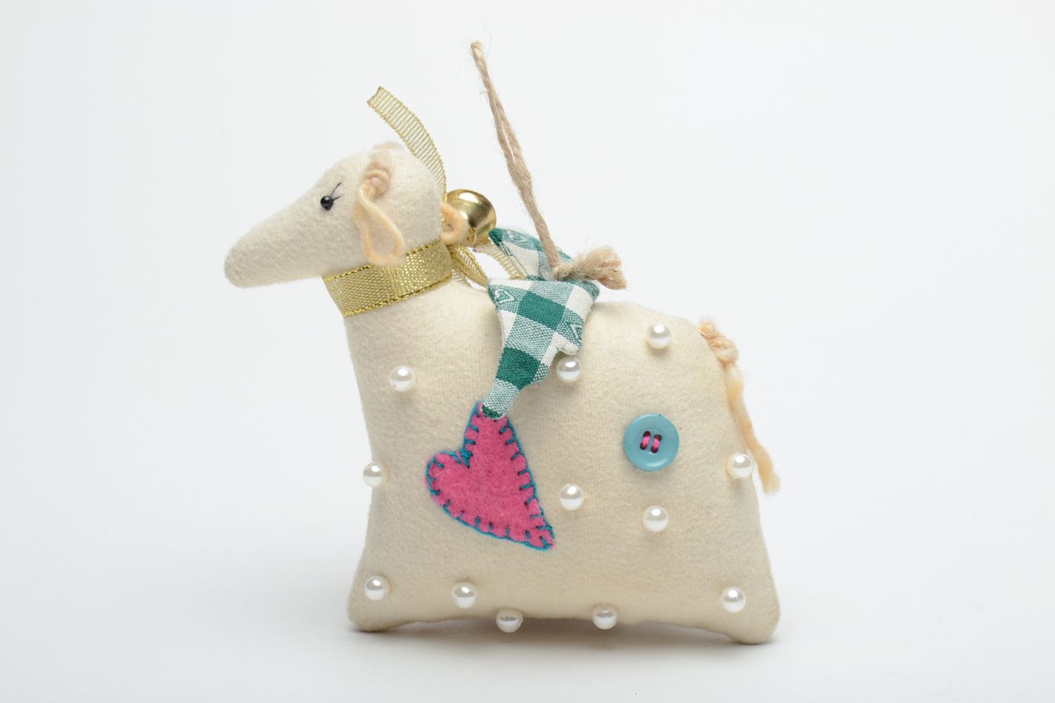 Handmade soft toy lamb with beads photo 4