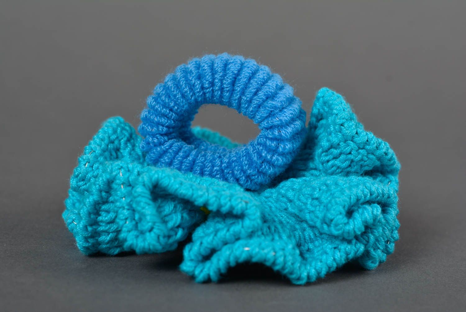 Handmade Haargummi mit Blume Häkel Accessoire Haar Schmuck schön blau  foto 3
