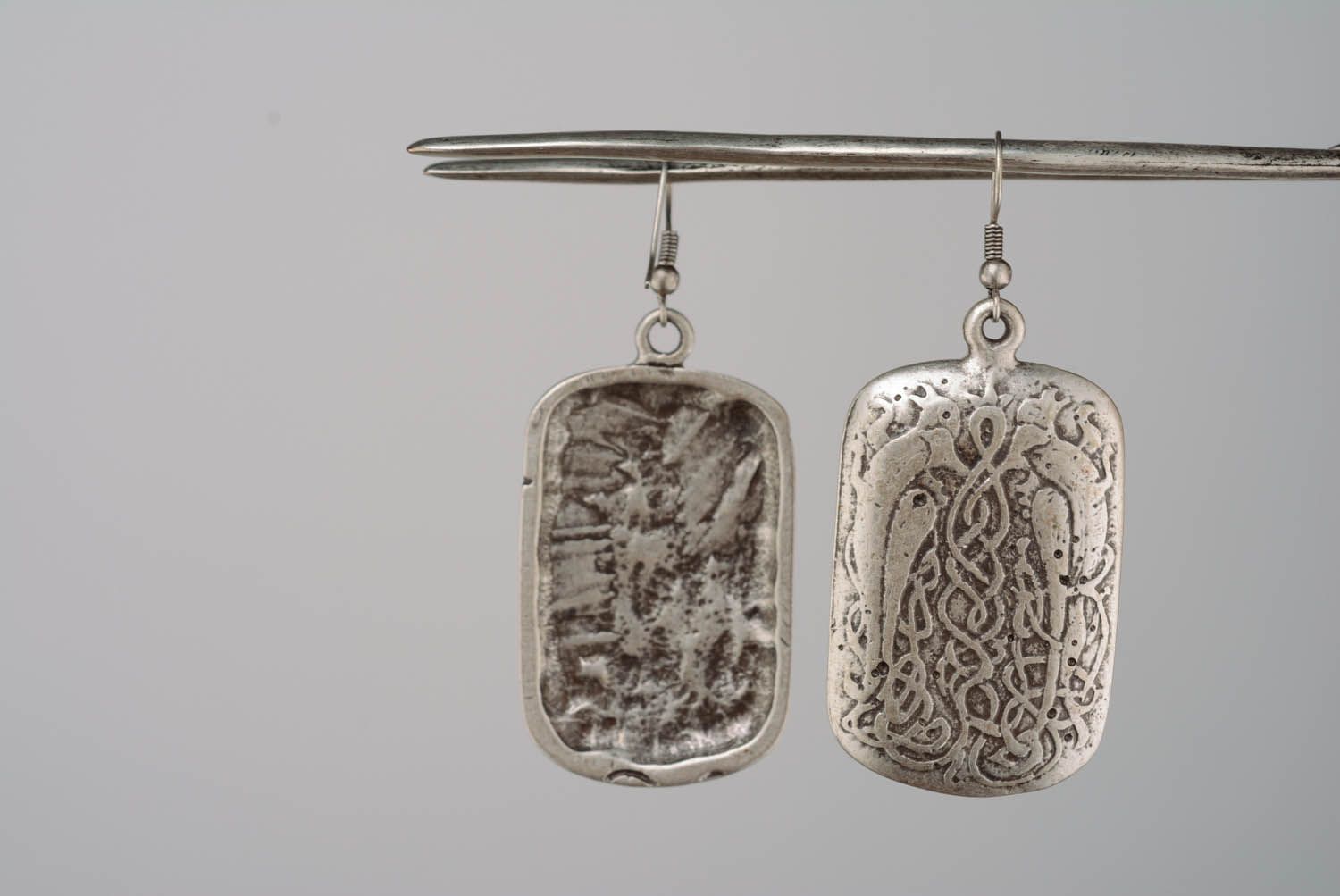 Metal earrings with pendants photo 3