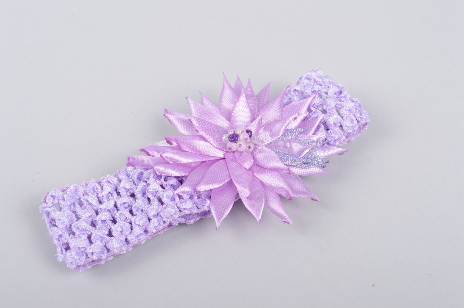 Bandeau cheveux violet fait main avec fleur Accessoire coiffure Cadeau fille photo 1