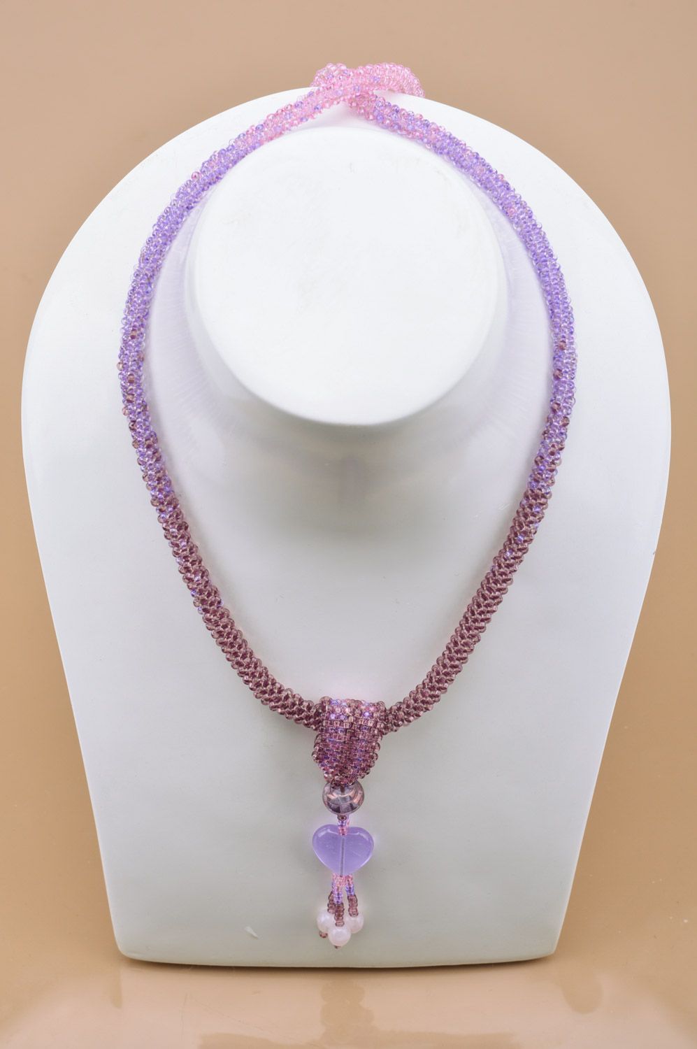 Handmade purple beaded cord necklace with heart charm for beautiful women photo 3