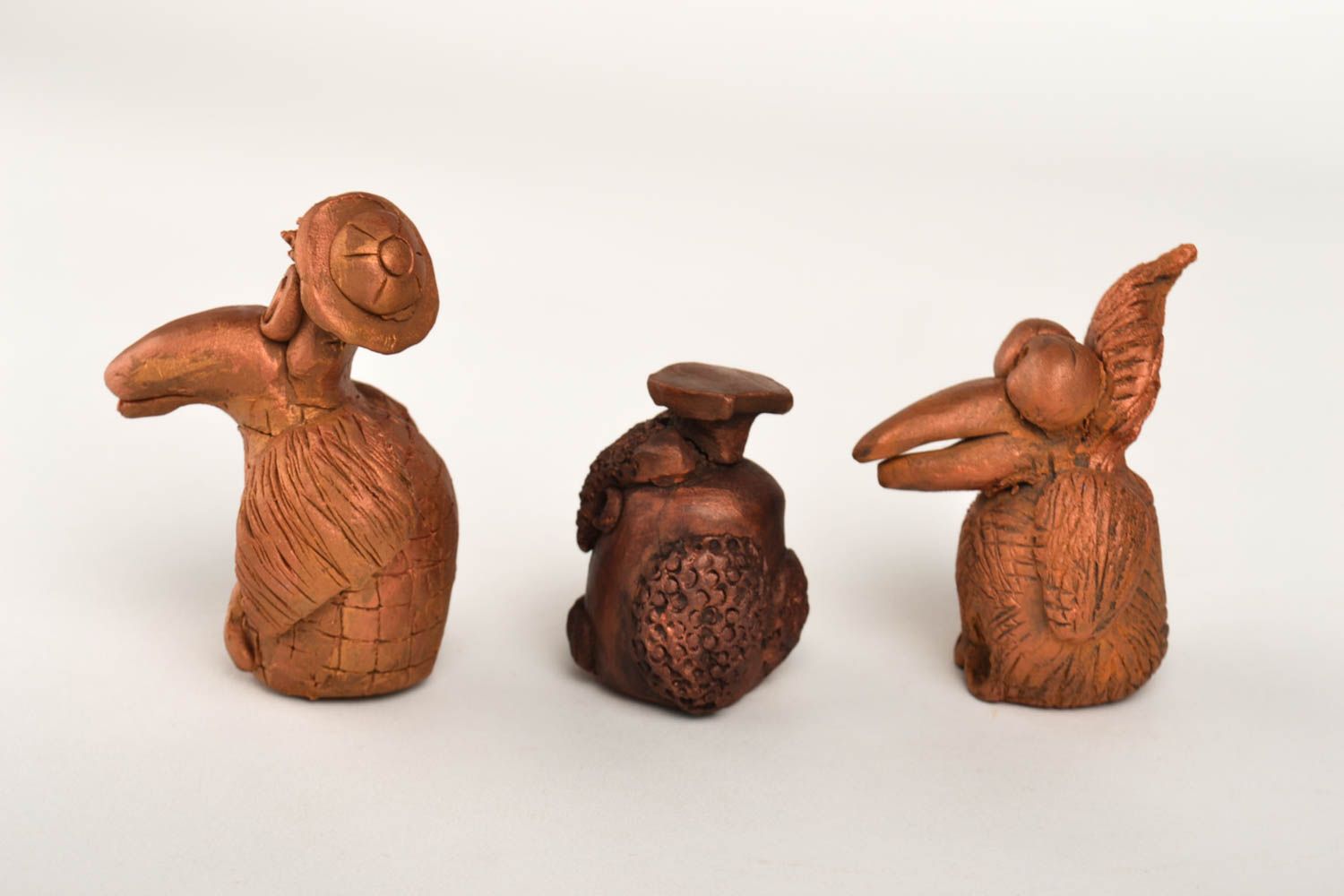 Статуэтки ручной работы глиняные статуэтки фигурки животных расписные Три птицы фото 3