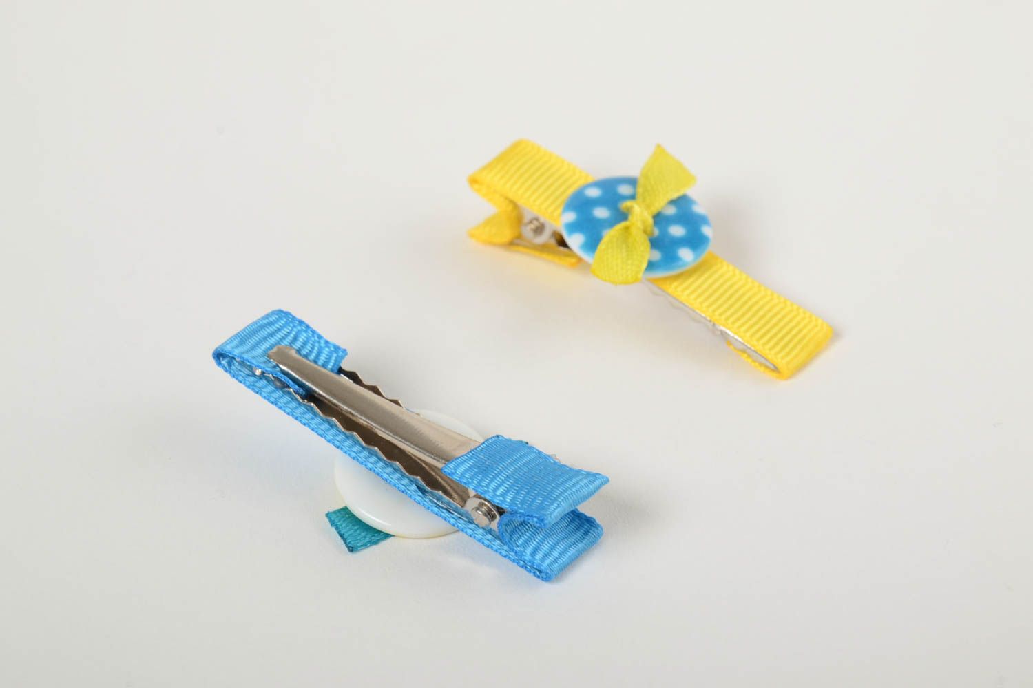 Hairpins for baby yellow with blue set of 2 pieces handmade barrettes for girl photo 3