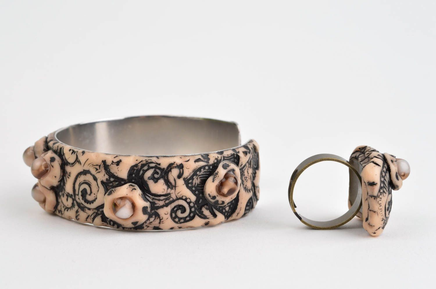 Damen Schmuck Set handmade Ring für Damen und Armband Schmuck aus Polymer Clay foto 2