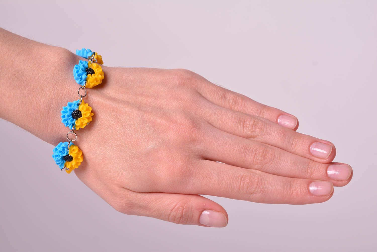 Chain clay yellow and blue flowers bracelet for teen girls photo 2