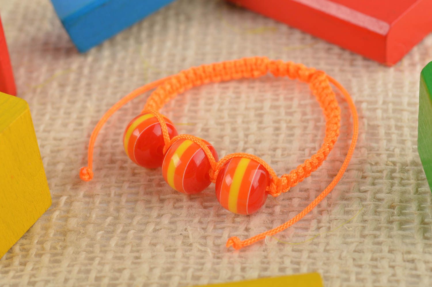 Браслет ручной работы браслет из шнурков плетеный браслет детский оранжевый фото 1